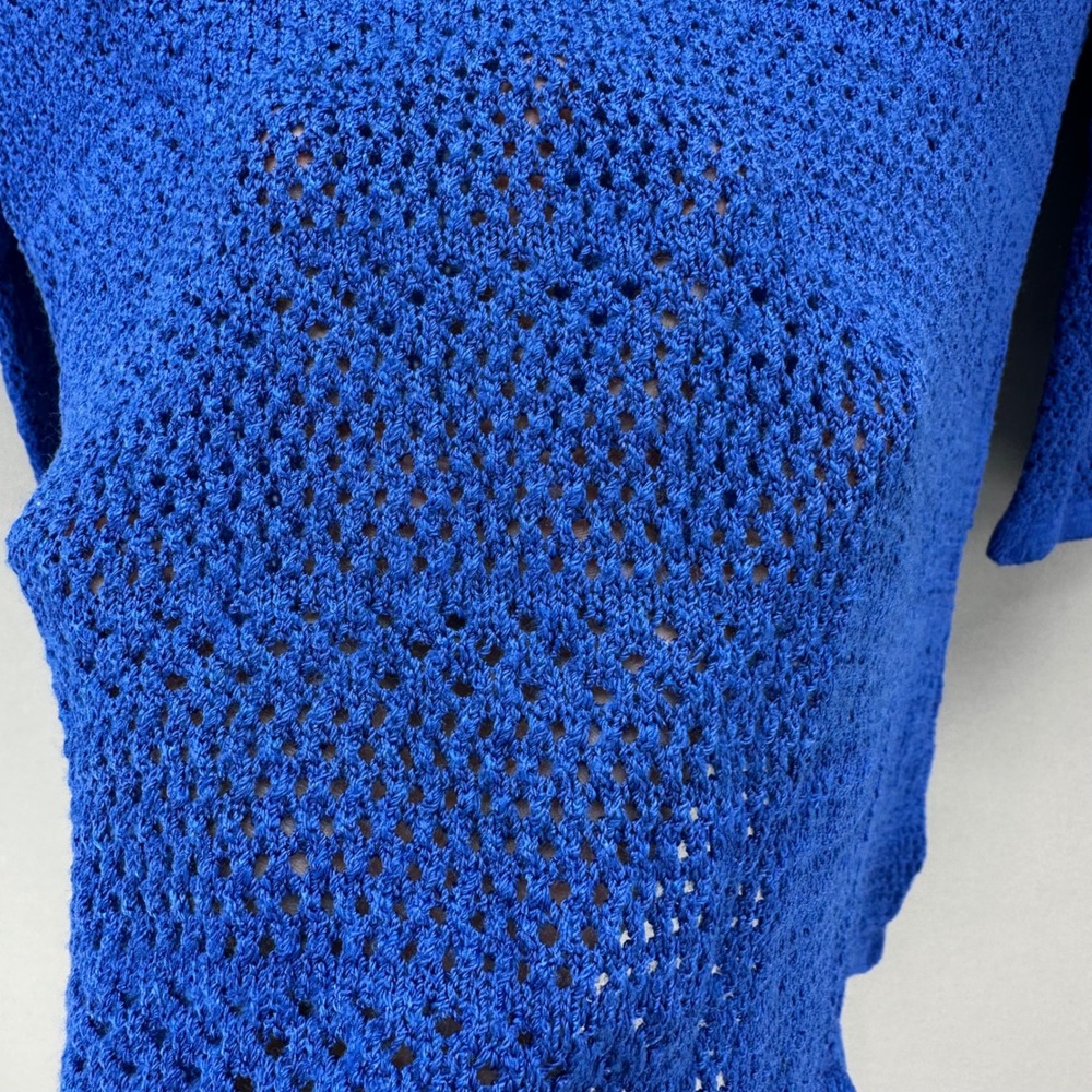Vintage ST JOHN SPORT Marie Gray Blue Crochet V Neck Top Womens Size M Old Money - Picture 5 of 11